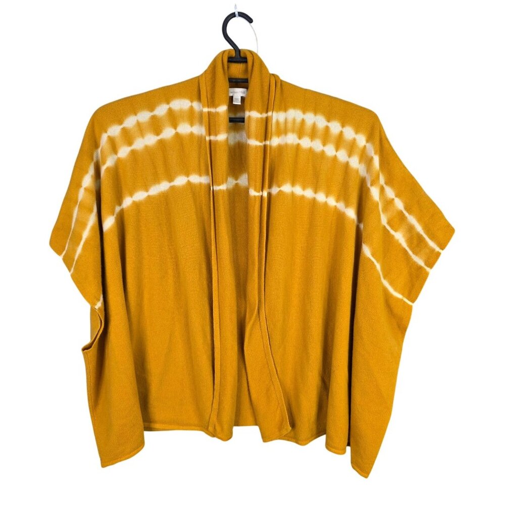 Womens Garnet Hill Mustard & White Tie Dye Cashmere Cardigan Open Front Size S
